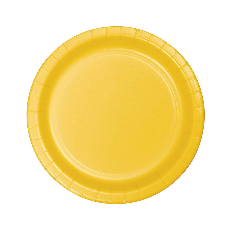 9" School Bus Yellow Round Paper Dinner Plates – 24 Count