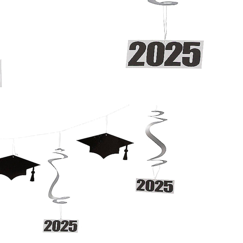 7 Ft. 2025 Graduation Cap & Hanging Swirls Ready-to-Hang Cardstock Garland