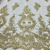 1 Yard Sophisticated Corded Bridal Lace Fabric Embroidered on 100% Polyester Net Mesh White