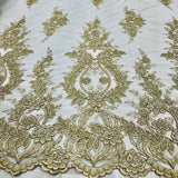 1 Yard Exquisite Corded Bridal Lace Fabric Embroidered on Polyester Net Mesh
