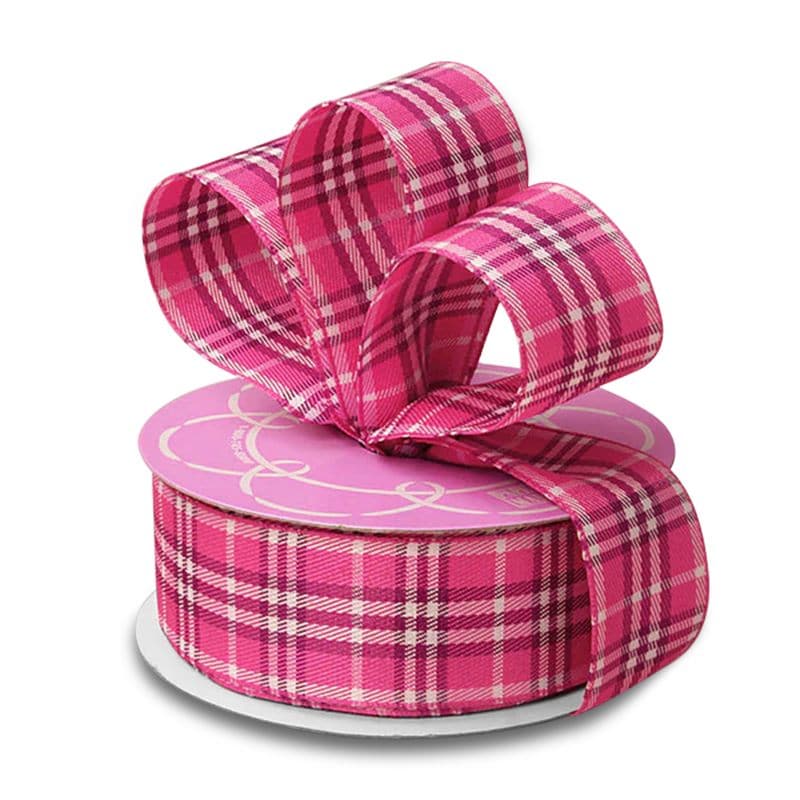 Peggy Plaid Ribbon 1 1/2 '' X 25 yd Hot Pink Color 1 / roll