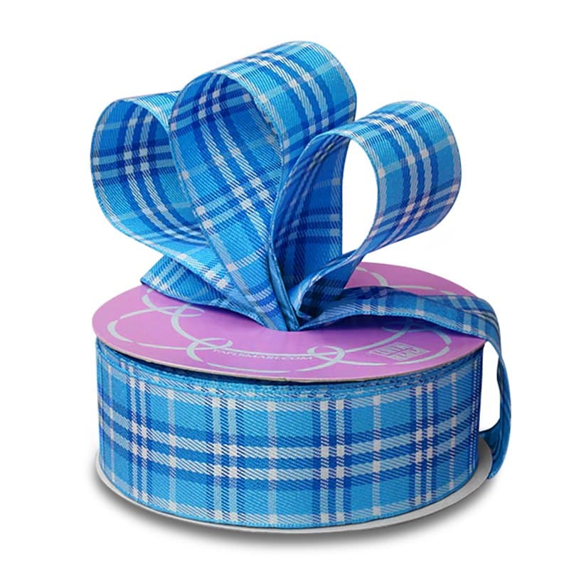 Peggy Plaid Ribbon 1 1/2 '' X 25 yd Blue Color 1 / roll