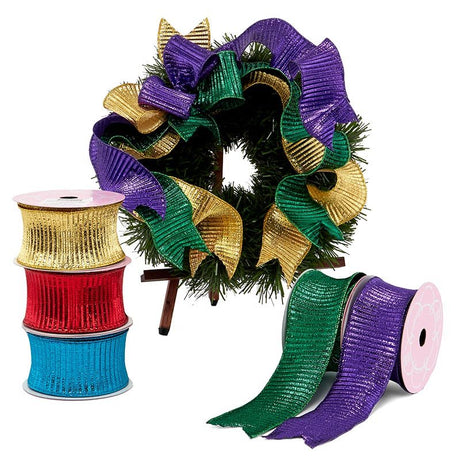 Crimped Metallic Wired Ribbon 2 1/2 '' X 10 yd Champagne Color 1 / ROLL
