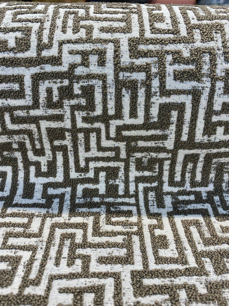 Octavia Mushroom Geometric Boucle Upholstery Fabric - Mushroom Taupe Geometric, 56" Width (1 Yard)
