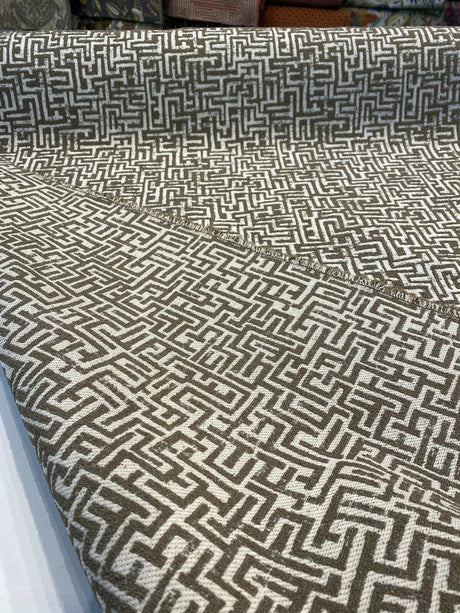 Octavia Mushroom Geometric Boucle Upholstery Fabric - Mushroom Taupe Geometric, 56" Width (1 Yard)