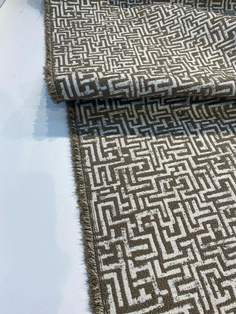 Octavia Mushroom Geometric Boucle Upholstery Fabric - Mushroom Taupe Geometric, 56" Width (1 Yard)