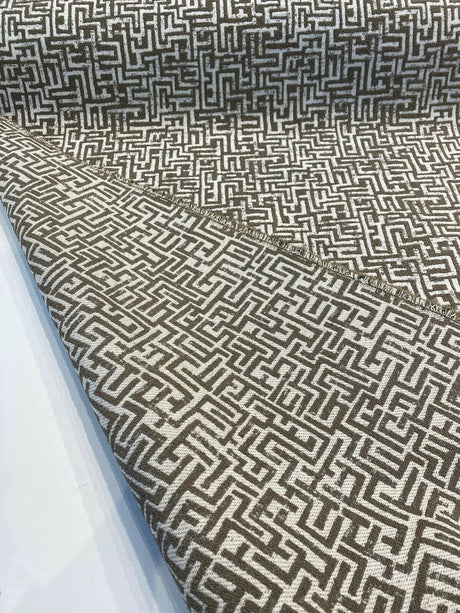 Octavia Mushroom Geometric Boucle Upholstery Fabric - Mushroom Taupe Geometric, 56" Width (1 Yard)