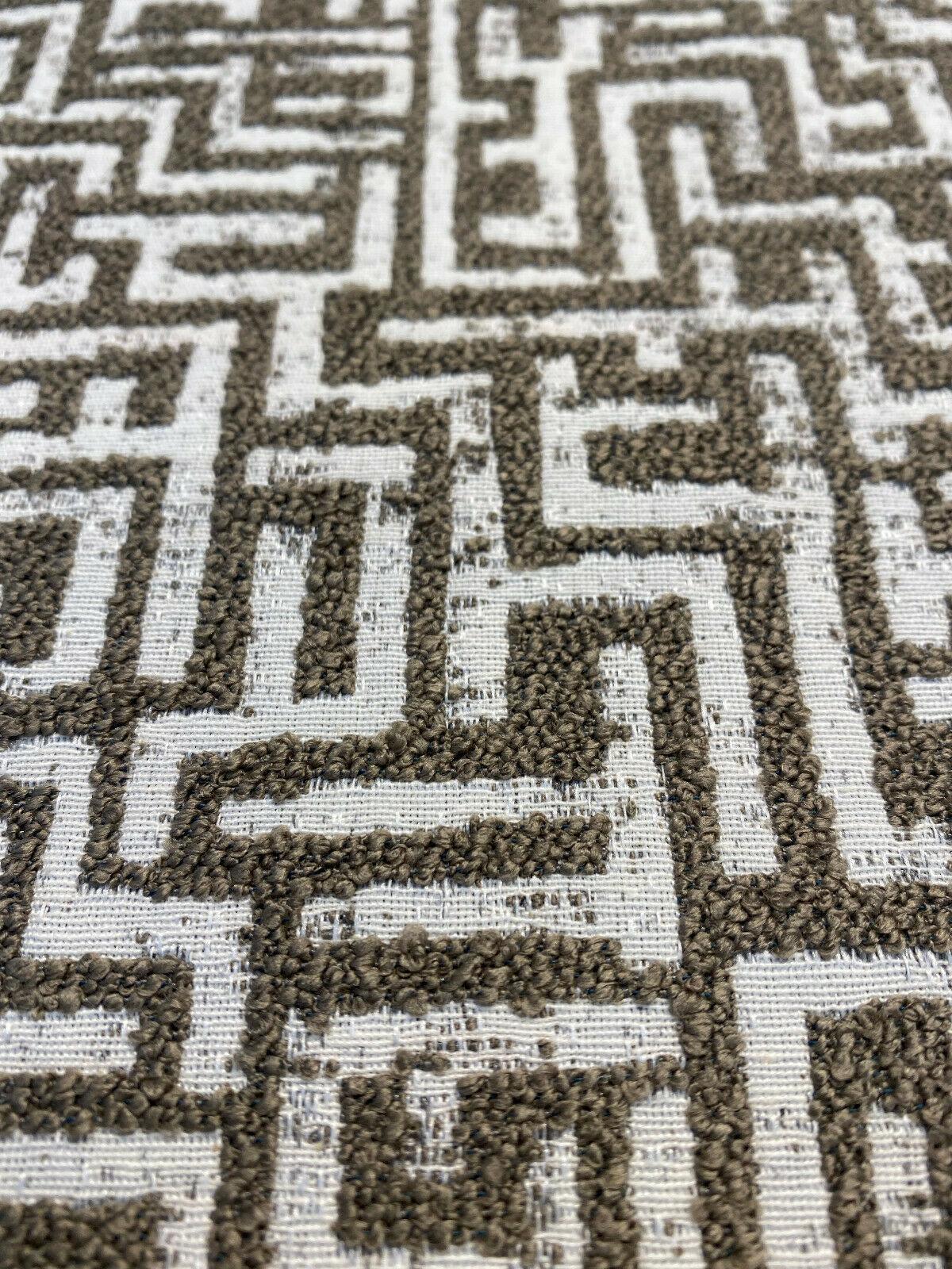 Octavia Mushroom Geometric Boucle Upholstery Fabric - Mushroom Taupe Geometric, 56" Width (1 Yard)