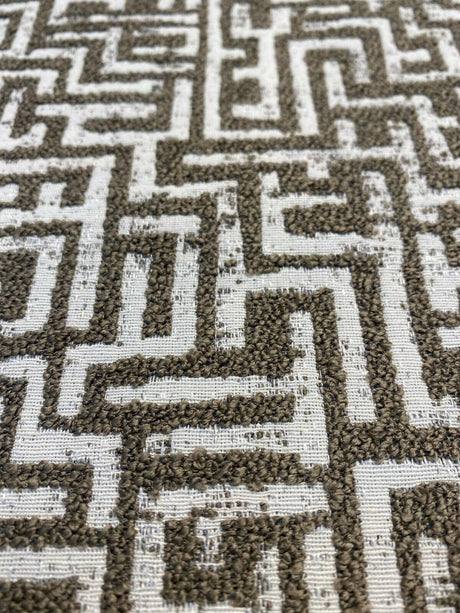 Octavia Mushroom Geometric Boucle Upholstery Fabric - Mushroom Taupe Geometric, 56" Width (1 Yard)