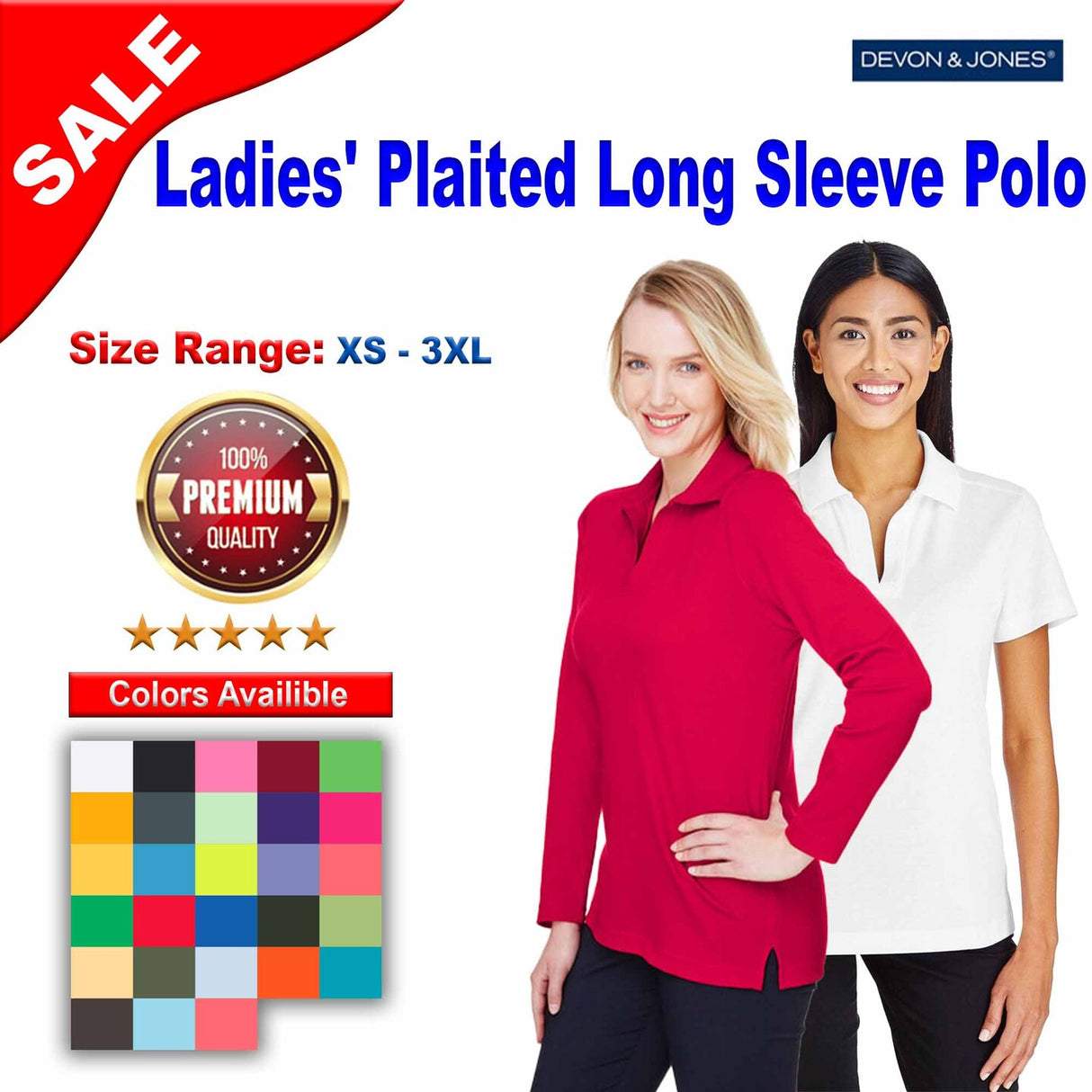 Devon & Jones® CrownLux Performance Ladies Plaited Long Sleeve Polo