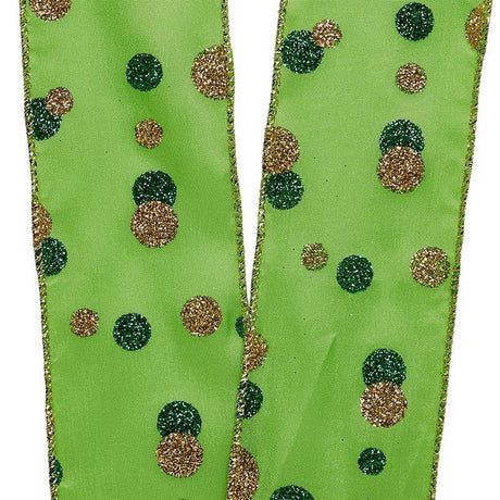 Glitter Dots On Lime Wired Ribbon 2 1/2 '' X 10 yd - 1 / ROLL