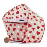 Multi Red Hot Hearts Linen Ribbon 2 1/2 '' X 10 yd - 1 / ROLL