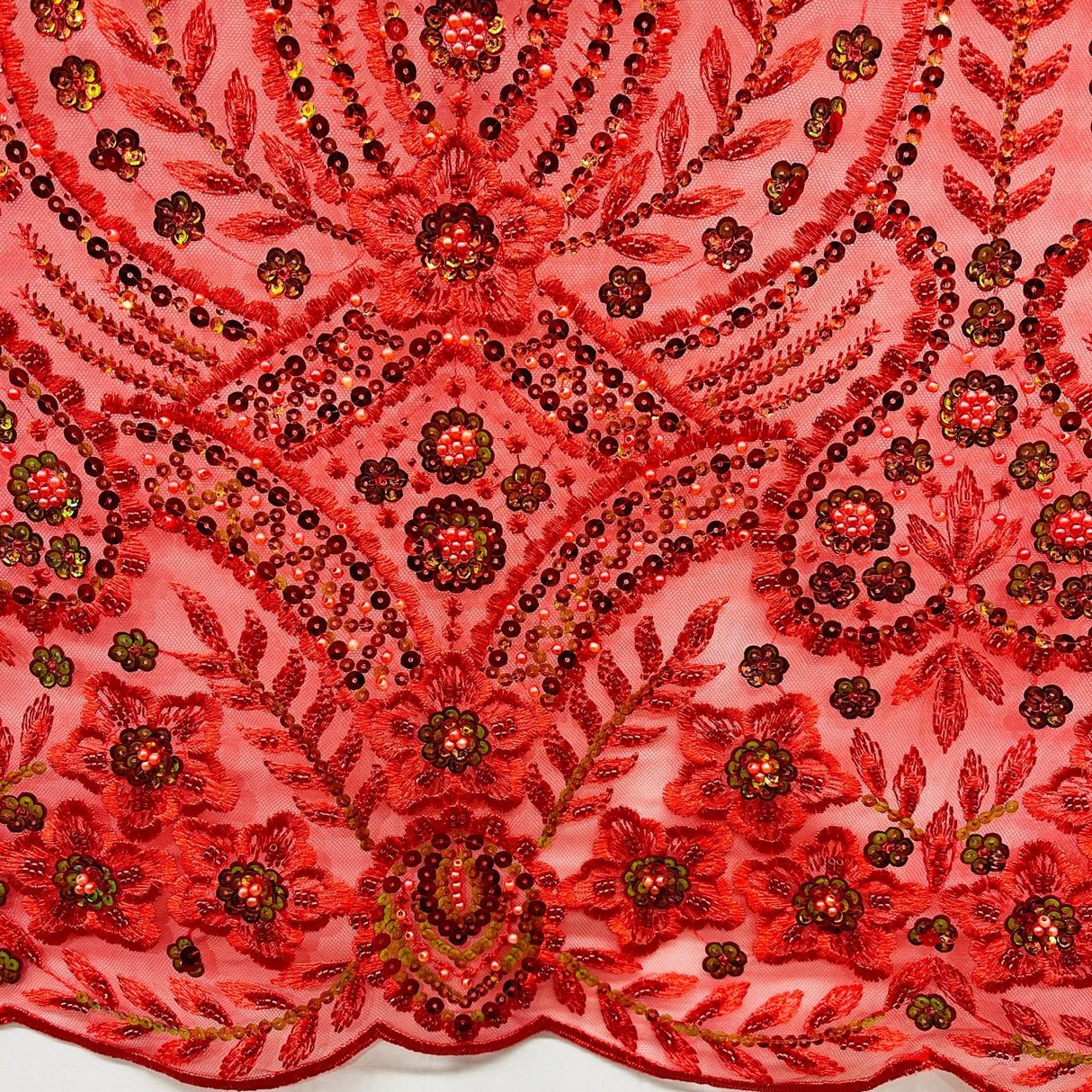 Beaded Sequined Floral Lace Fabric 52" Wide