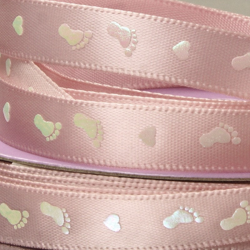 Baby Foot Print Satin Ribbon 3/8 '' X 25 yd Blue Color 1 / ROLL