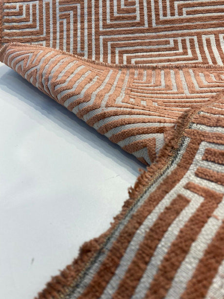 Full Moon Coral Geometric Polyester Fabric - Coral Geometric, 56" Width (1 Yard)