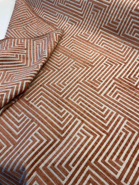 Full Moon Coral Geometric Polyester Fabric - Coral Geometric, 56" Width (1 Yard)