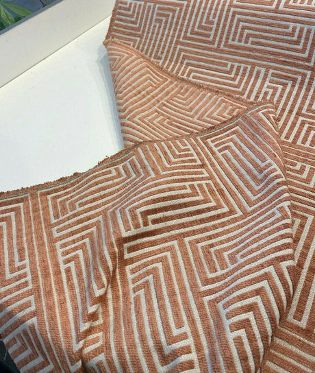 Full Moon Coral Geometric Polyester Fabric - Coral Geometric, 56" Width (1 Yard)
