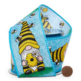 Honey Bees & Gnomes On Wired Ribbon 2 1/2 '' X 10 yd - 1 / ROLL
