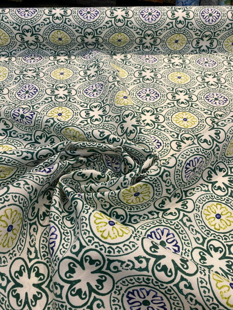 Bali Block Spun Polyester Fabric - Hunter Green Block Pattern, 54" Width (1 Yard)