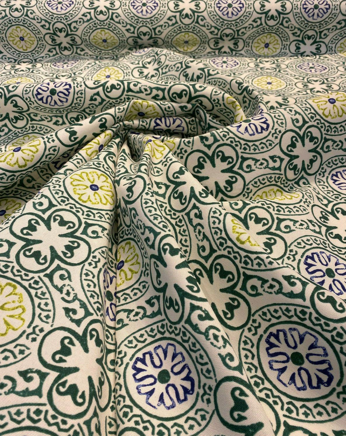 Bali Block Spun Polyester Fabric - Hunter Green Block Pattern, 54" Width (1 Yard)