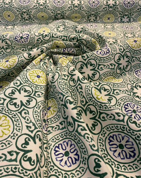 Bali Block Spun Polyester Fabric - Hunter Green Block Pattern, 54" Width (1 Yard)