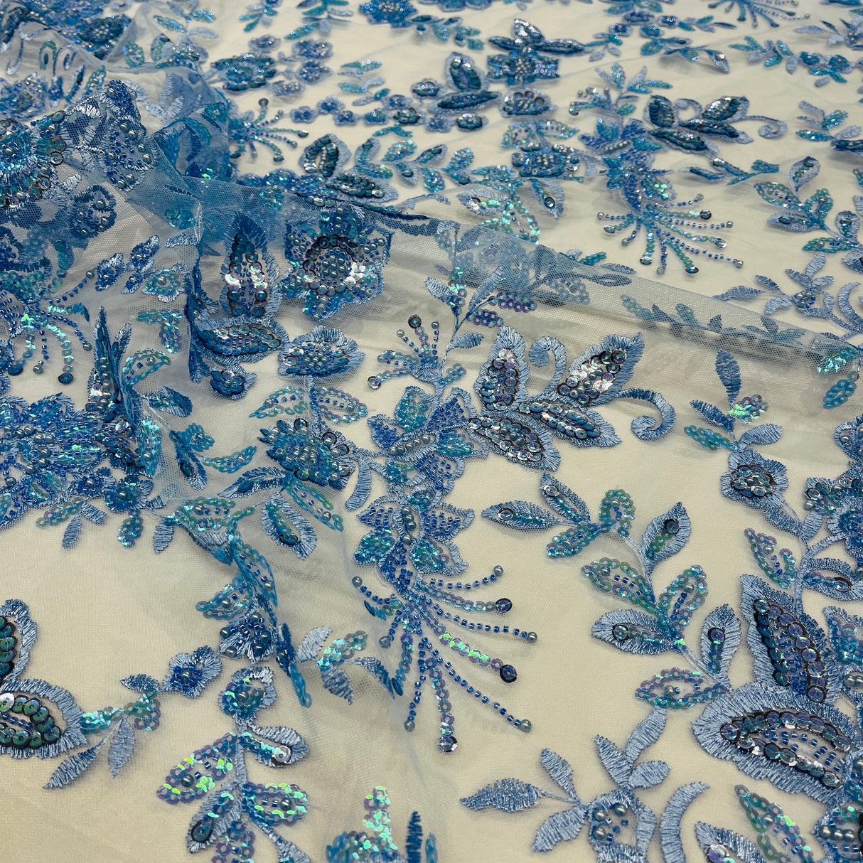 Beaded Sequined Floral Lace Fabric