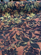 Midnight Floral Leaves Merrimac Barrow Chenille Fabric - Black Background With Red, Green, Gold Floral Design, 56" Width (1 Yard)