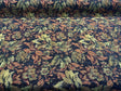 Midnight Floral Leaves Merrimac Barrow Chenille Fabric - Black Background With Red, Green, Gold Floral Design, 56" Width (1 Yard)