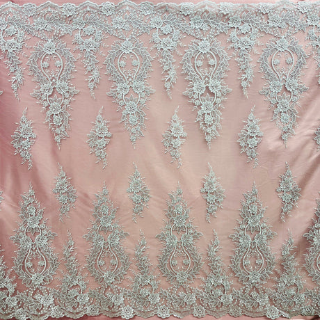 1 Yard Corded Bridal Lace Fabric Embroidered on 100% Polyester Net Mesh 54" Wide