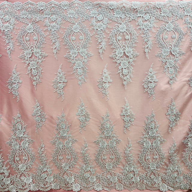 Corded Bridal Lace Fabric - Embroidered Polyester Net Mesh, 54" Wide (1 Yard)