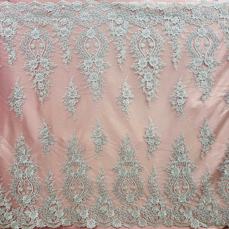 1 Yard Exquisite Corded Bridal Lace Fabric Embroidered on Polyester Net Mesh