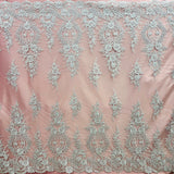 1 Yard Sophisticated Corded Bridal Lace Fabric Embroidered on 100% Polyester Net Mesh White