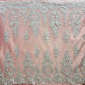 1 Yard Sophisticated Corded Bridal Lace Fabric Embroidered on 100% Polyester Net Mesh White