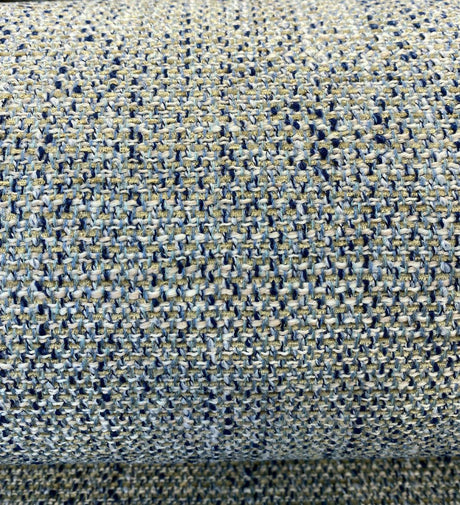 Hampton Blue Capri Tweed Polyester Fabric - Light Blue, Navy Blue Hint Of Beige And White, 54" Width (1 Yard)