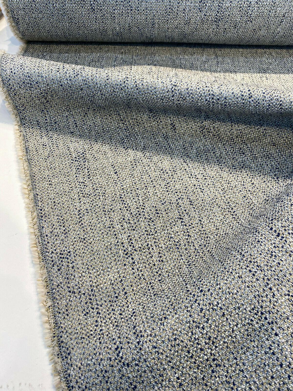 Hampton Blue Capri Tweed Polyester Fabric - Light Blue, Navy Blue Hint Of Beige And White, 54" Width (1 Yard)