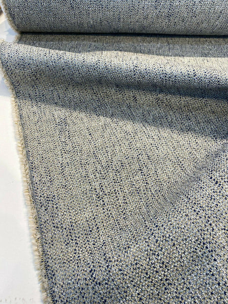 Hampton Blue Capri Tweed Polyester Fabric - Light Blue, Navy Blue Hint Of Beige And White, 54" Width (1 Yard)