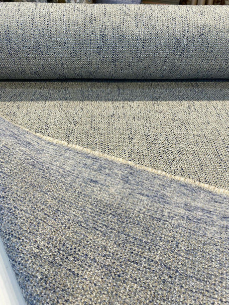 Hampton Blue Capri Tweed Polyester Fabric - Light Blue, Navy Blue Hint Of Beige And White, 54" Width (1 Yard)