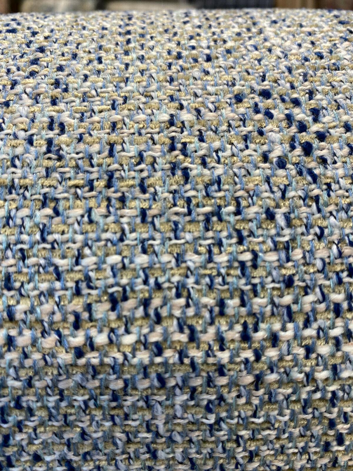 Hampton Blue Capri Tweed Polyester Fabric - Light Blue, Navy Blue Hint Of Beige And White, 54" Width (1 Yard)