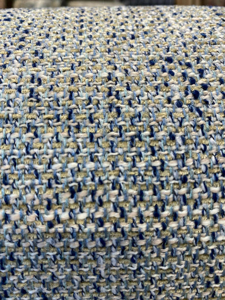 Hampton Blue Capri Tweed Polyester Fabric - Light Blue, Navy Blue Hint Of Beige And White, 54" Width (1 Yard)