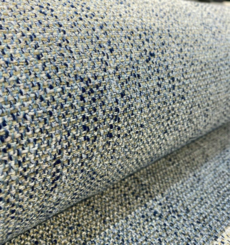 Hampton Blue Capri Tweed Polyester Fabric - Light Blue, Navy Blue Hint Of Beige And White, 54" Width (1 Yard)