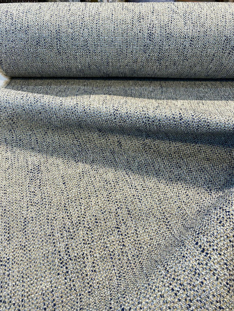 Hampton Blue Capri Tweed Polyester Fabric - Light Blue, Navy Blue Hint Of Beige And White, 54" Width (1 Yard)