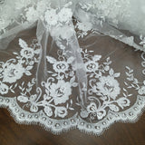 1 Yard Elegant Beaded and Corded Bridal Lace Fabric Embroidered on Polyester Net Mesh