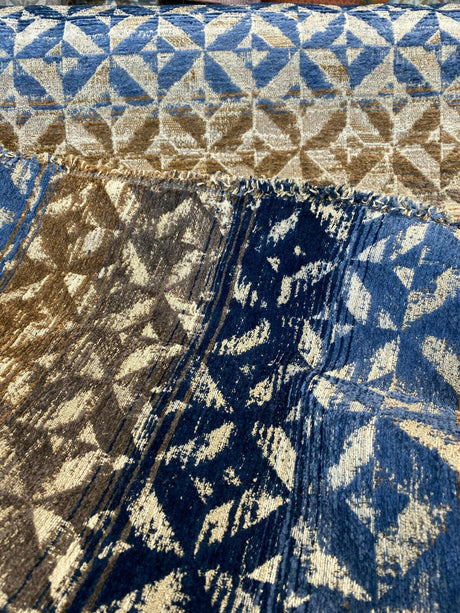Barrow Temptation Chenille Upholstery Fabric - Regatta Blue, Navy Blue/Blue Brown/Tan On Beige Cream Background, 58" Width (1 Yard)
