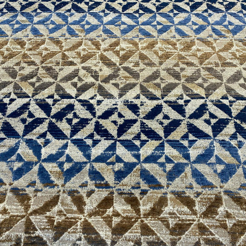 Barrow Temptation Chenille Upholstery Fabric - Regatta Blue, Navy Blue/Blue Brown/Tan On Beige Cream Background, 58" Width (1 Yard)