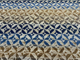 Barrow Temptation Chenille Upholstery Fabric - Regatta Blue, Navy Blue/Blue Brown/Tan On Beige Cream Background, 58" Width (1 Yard)