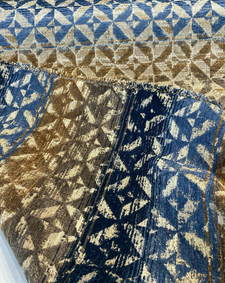 Barrow Temptation Chenille Upholstery Fabric - Regatta Blue, Navy Blue/Blue Brown/Tan On Beige Cream Background, 58" Width (1 Yard)