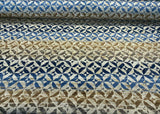 Barrow Temptation Chenille Upholstery Fabric - Regatta Blue, Navy Blue/Blue Brown/Tan On Beige Cream Background, 58" Width (1 Yard)