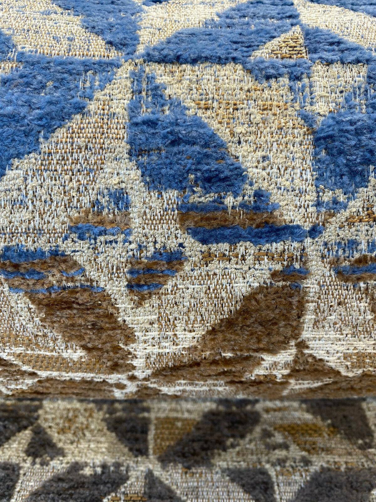 Barrow Temptation Chenille Upholstery Fabric - Regatta Blue, Navy Blue/Blue Brown/Tan On Beige Cream Background, 58" Width (1 Yard)