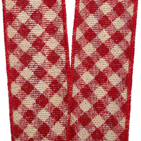 Plaid Print On Faux Burlap Wired Ribbon 2 1/2 '' X 10 yd - 1 / ROLL