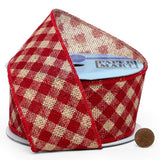Plaid Print On Faux Burlap Wired Ribbon 2 1/2 '' X 10 yd - 1 / ROLL